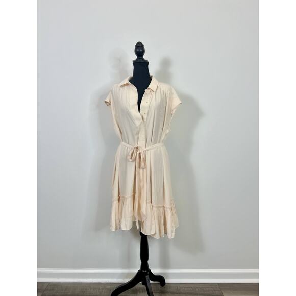 Ramy Brook London Button Down Mini Dress in Linen Large Ruffle Tie Waist Boho - Picture 1 of 3